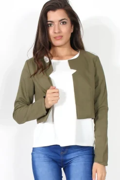 Rebellious Fashion Cat Khaki Crop Jacket