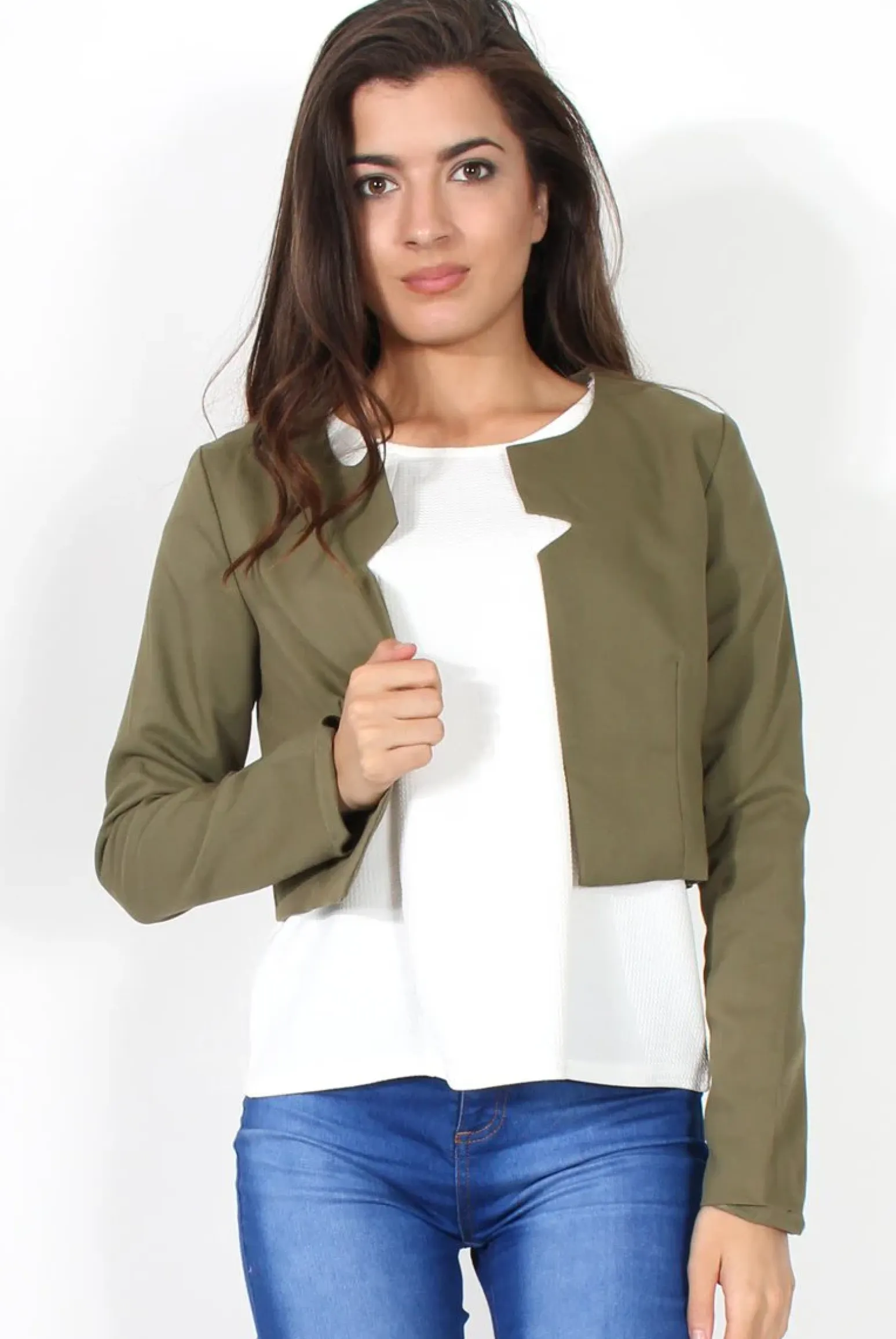 Rebellious Fashion Cat Khaki Crop Jacket