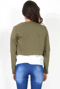 Rebellious Fashion Cat Khaki Crop Jacket