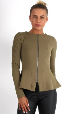 Rebellious Fashion Cayla Kkaki Textured Peplum Jacket