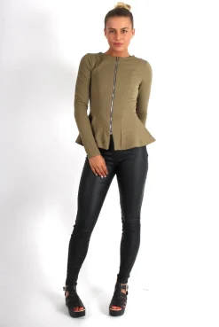 Rebellious Fashion Cayla Kkaki Textured Peplum Jacket