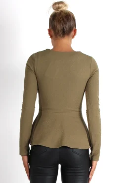 Rebellious Fashion Cayla Kkaki Textured Peplum Jacket