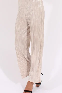 Rebellious Fashion Champagne Metallic Pleated High Waisted Trousers - Phoebe