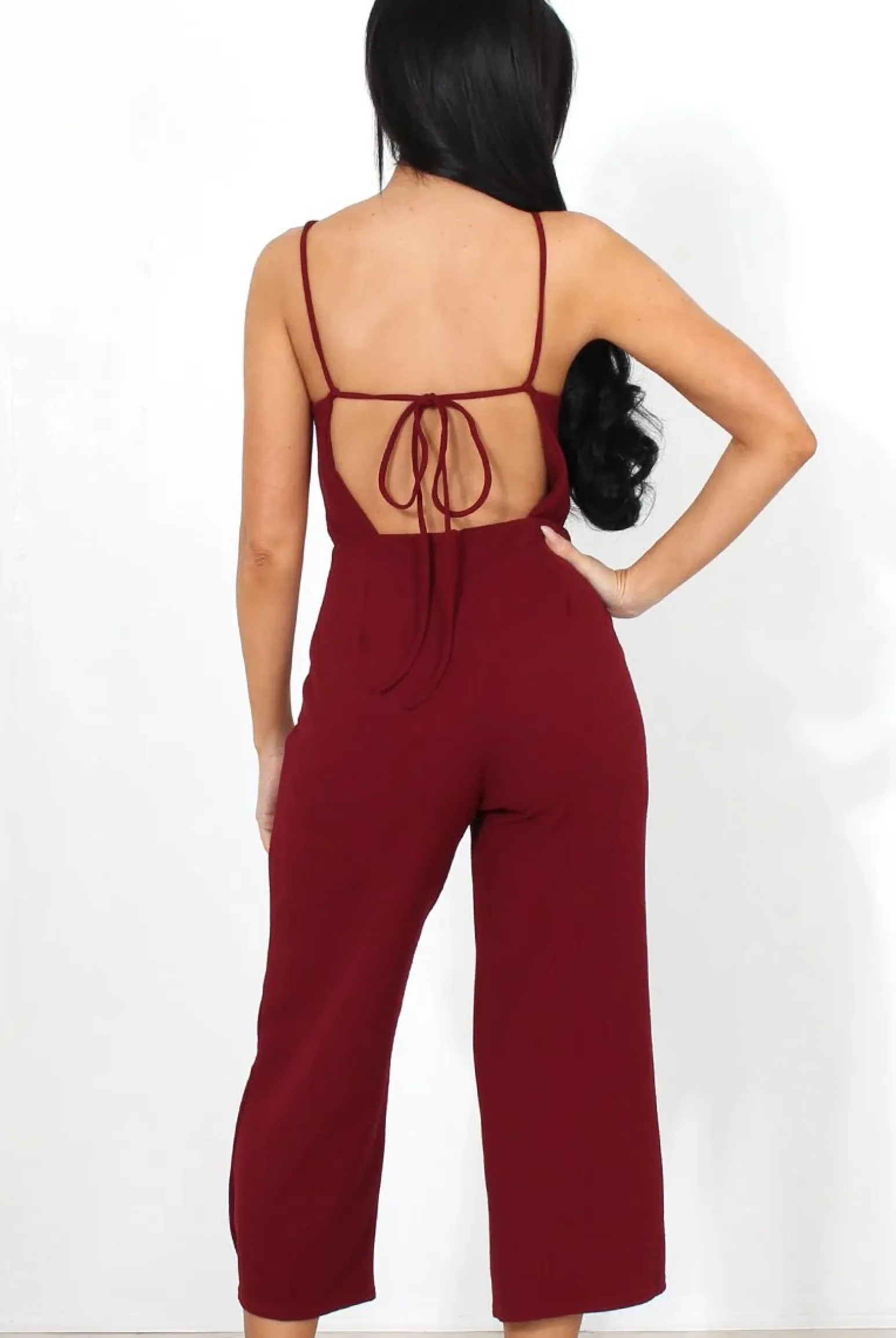 Rebellious Fashion Chantelle Wine High Neck Culotte Jumpsuit