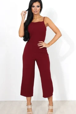 Rebellious Fashion Chantelle Wine High Neck Culotte Jumpsuit