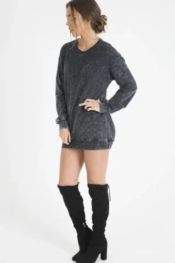 Rebellious Fashion Charcoal Acid Wash Jumper Dress - Cheryl