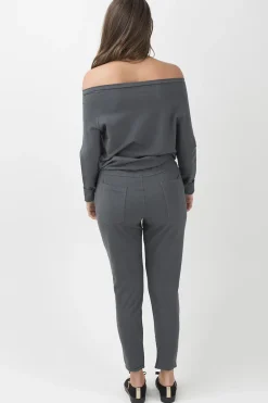 Rebellious Fashion Charcoal Bardot Distressed Jumpsuit - Bethan