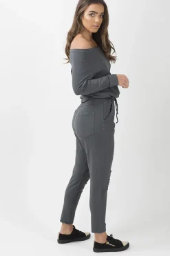 Rebellious Fashion Charcoal Bardot Distressed Jumpsuit - Bethan