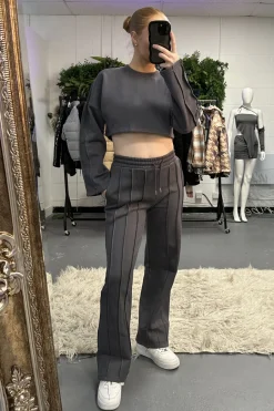 Rebellious Fashion Charcoal Binding Detail Loungewear Co-ord Set - Ceri