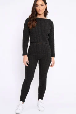 Rebellious Fashion Charcoal Cable Knit Loungewear Co-ord - Anha