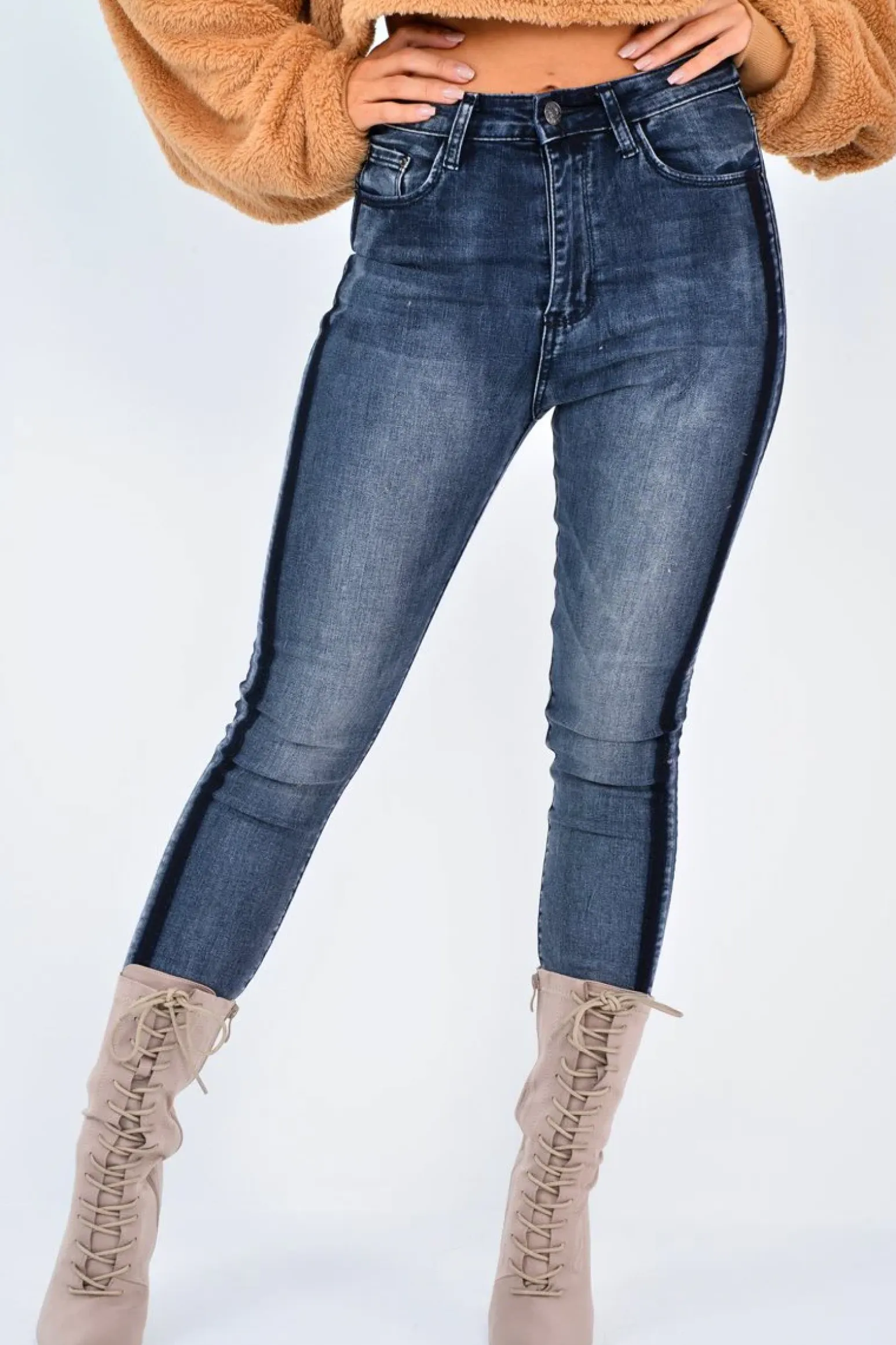 Rebellious Fashion Charcoal Contrast Denim Skinny Jeans - Neriah