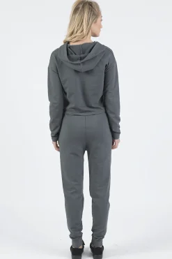 Rebellious Fashion Charcoal Distressed Hoodie Tracksuit - Mollie