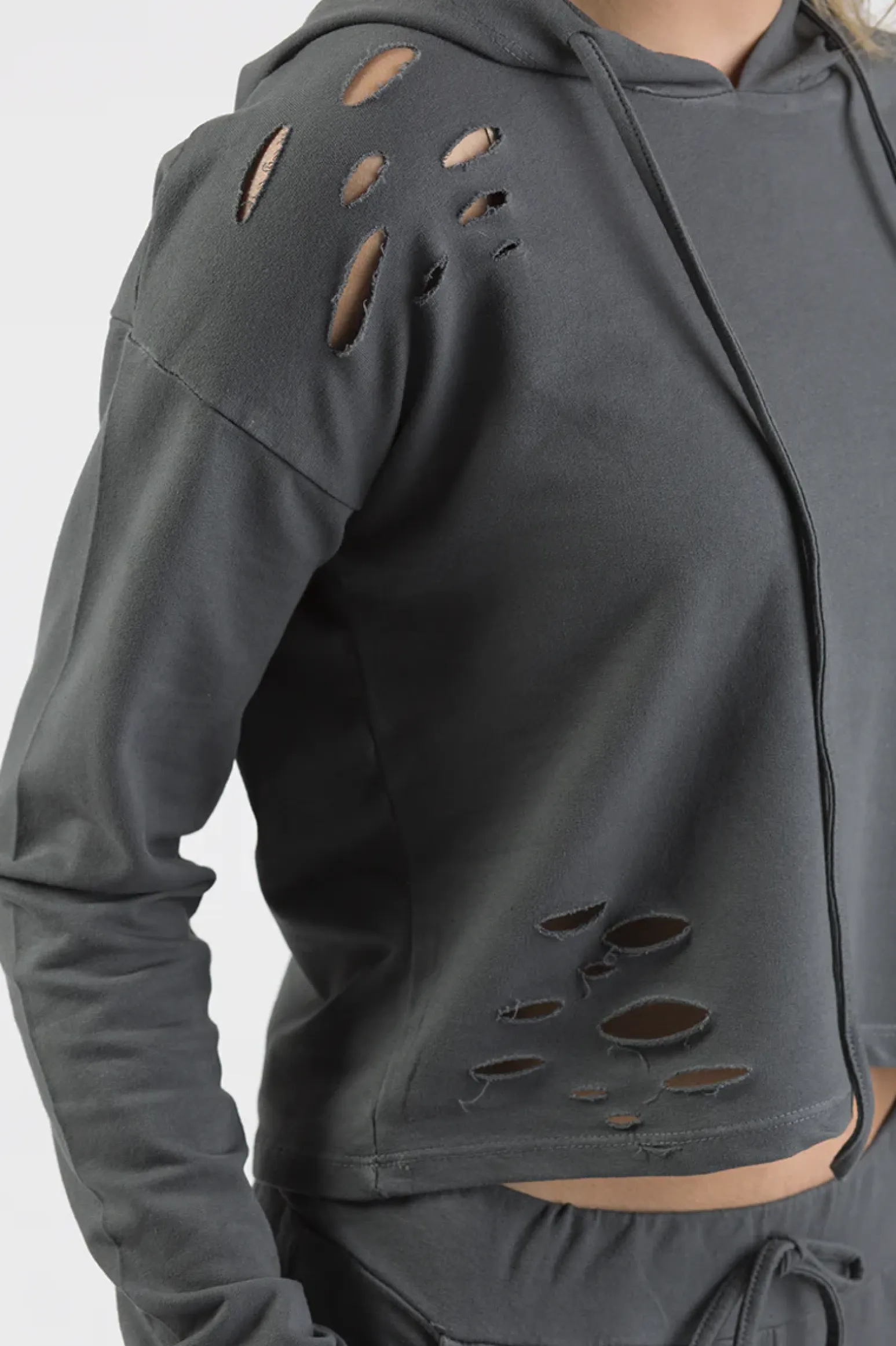 Rebellious Fashion Charcoal Distressed Hoodie Tracksuit - Mollie