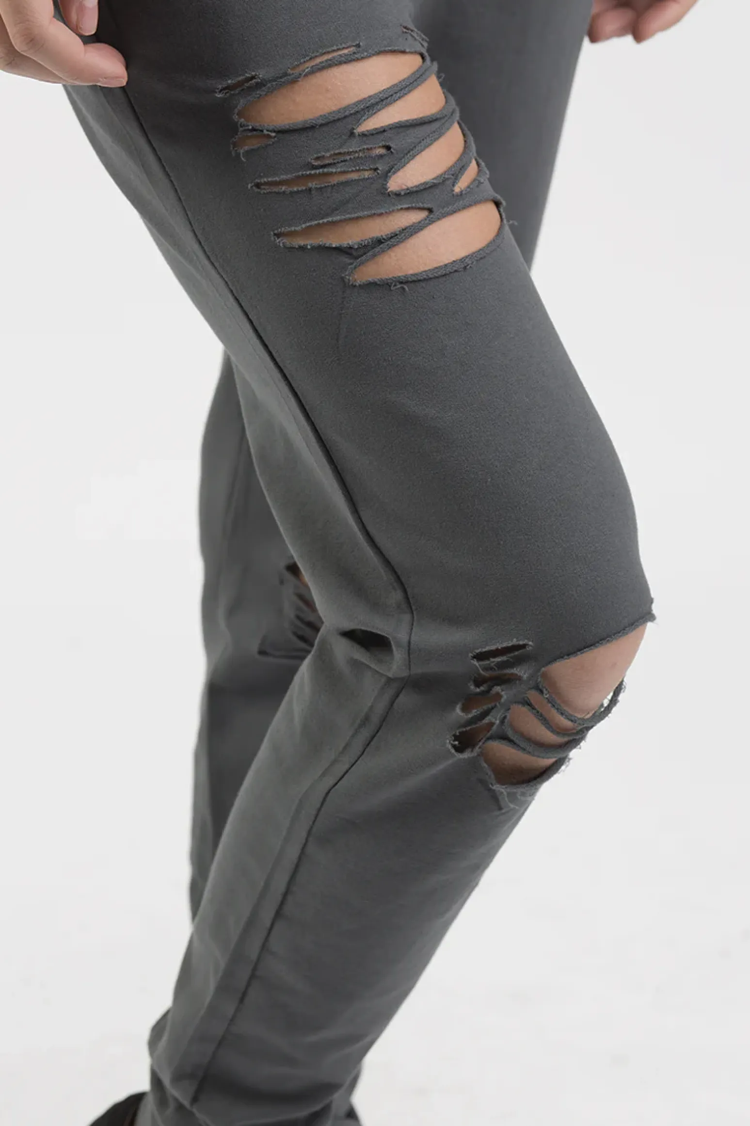 Rebellious Fashion Charcoal Distressed Hoodie Tracksuit - Mollie