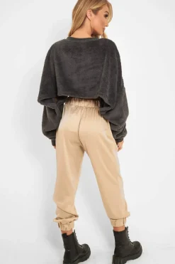 Rebellious Fashion Charcoal Fluffy Long Sleeve Crop Jumper - Noura