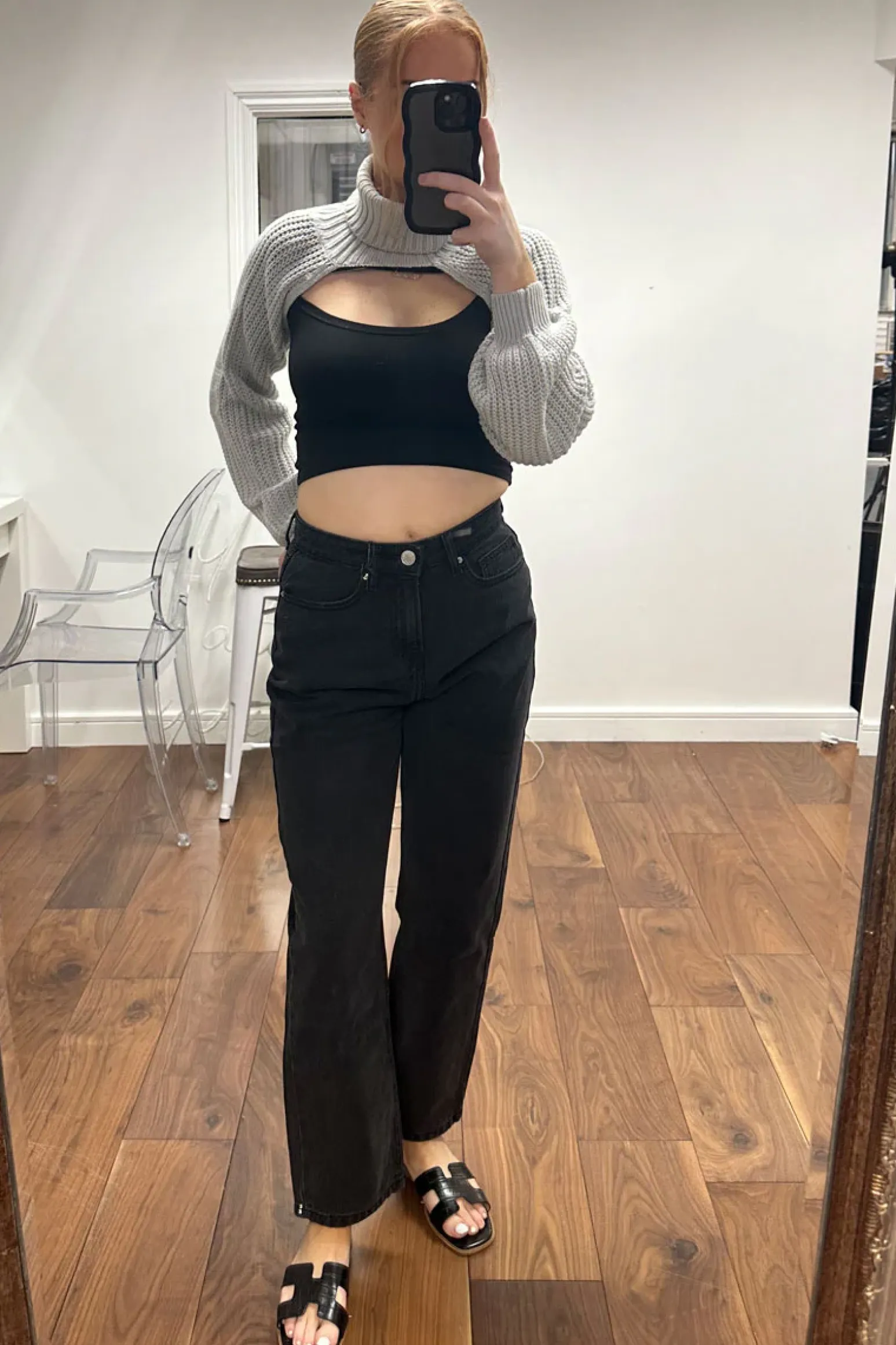 Rebellious Fashion Charcoal High Waist Wide Leg Jeans - Samara