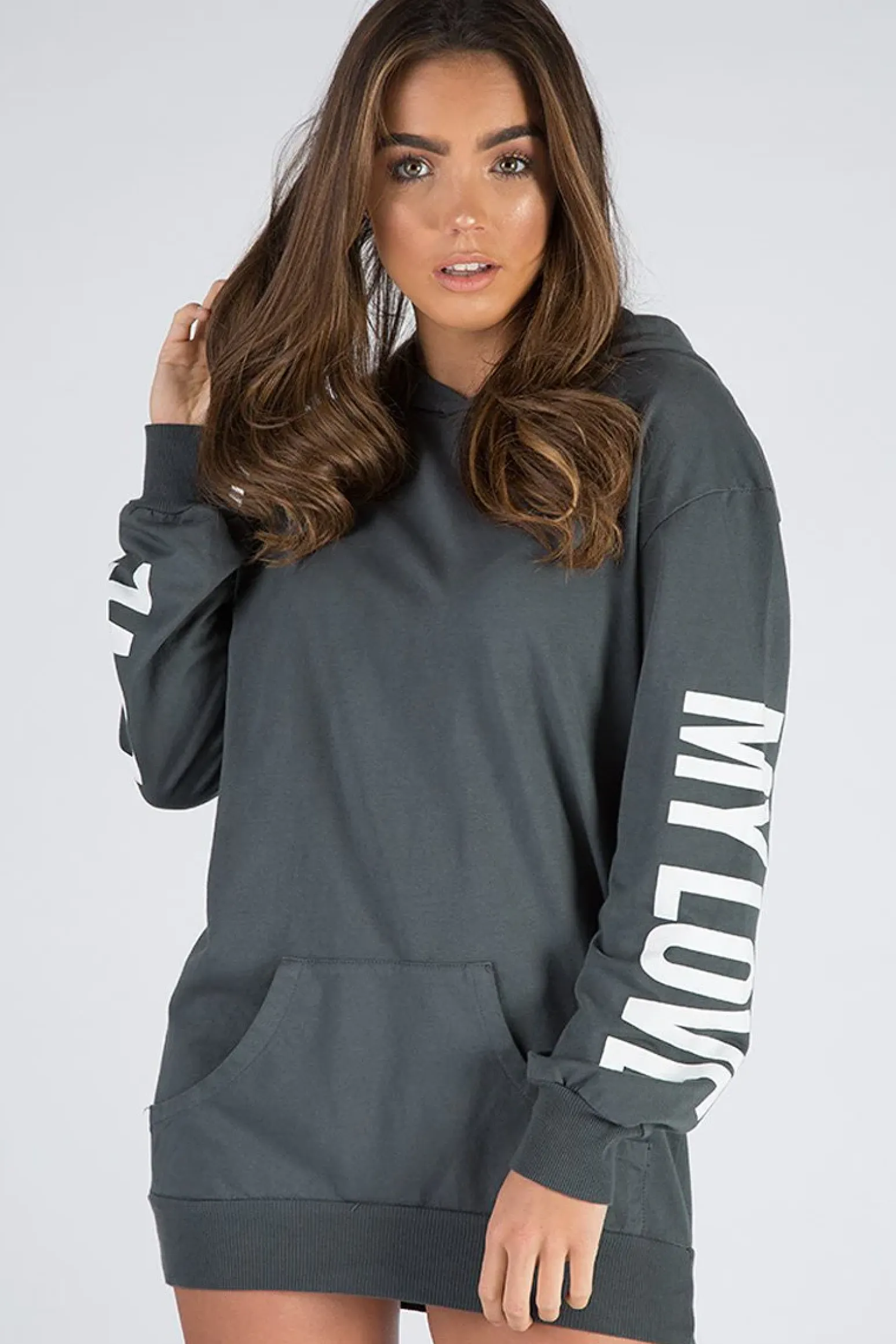 Rebellious Fashion Charcoal 'My Love' Slogan Oversized Hoodie - Tish