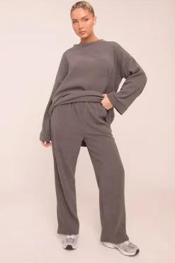 Rebellious Fashion Charcoal Oversized Top & Straight Leg Trouser Co-ord Set - Sophie