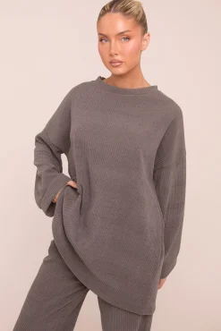 Rebellious Fashion Charcoal Oversized Top & Straight Leg Trouser Co-ord Set - Sophie