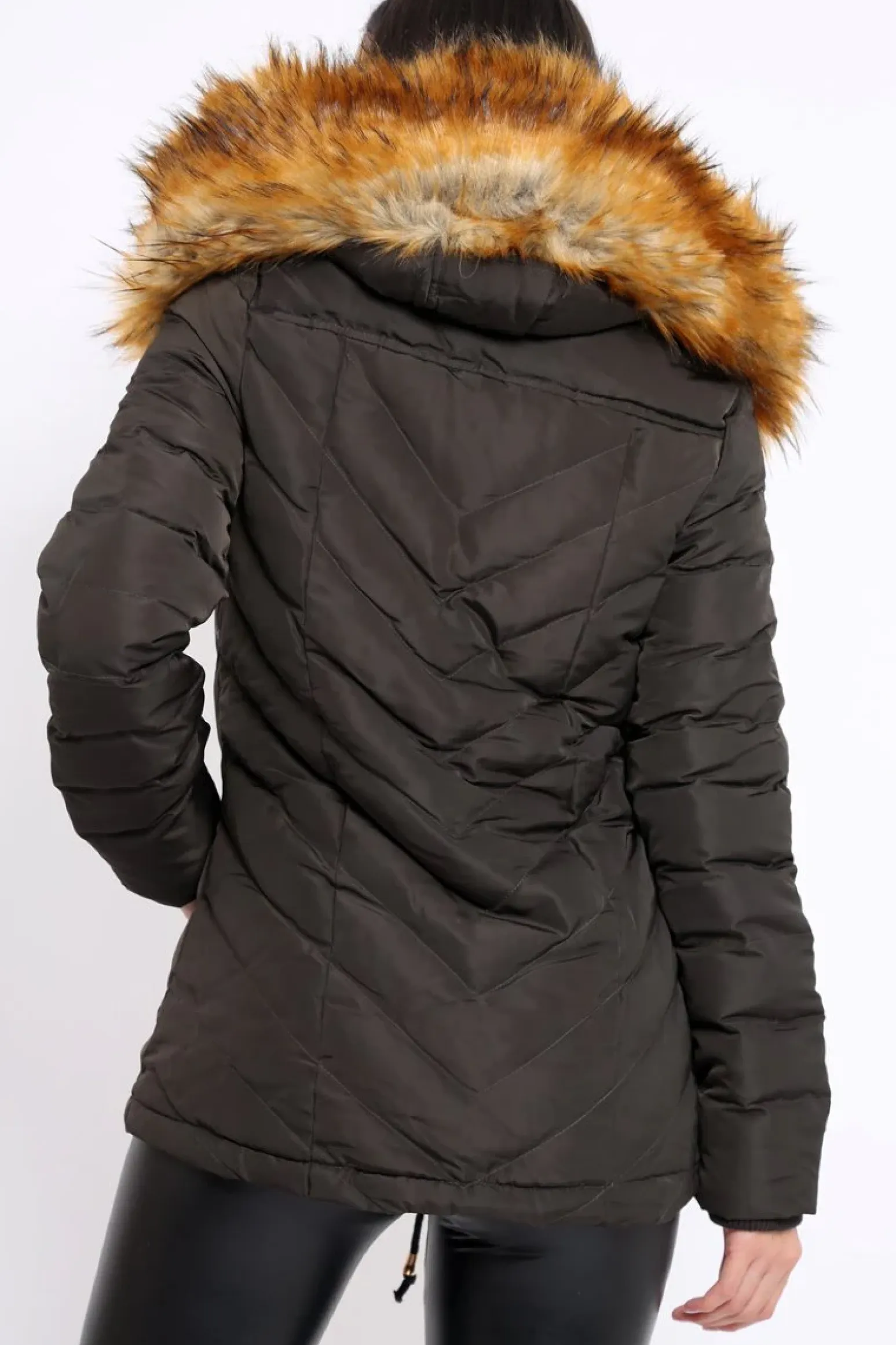 Rebellious Fashion Charcoal Padded Coat With Faux Fur Trim Hood - Jocelyn