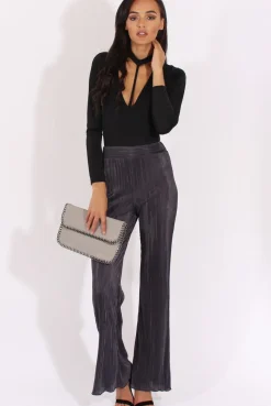 Rebellious Fashion Charcoal Pleated Long High Waisted Trousers - Jojo