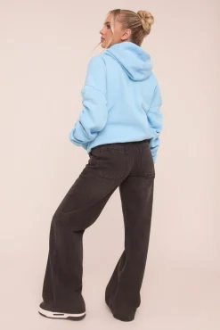 Rebellious Fashion Charcoal Pocket Detail Wide Leg Jeans - Andrea