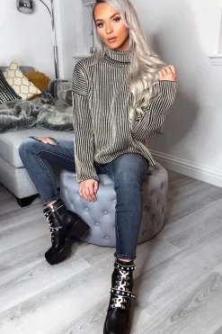 Rebellious Fashion Charcoal Ripped Knee Skinny Jeans - Emerlee