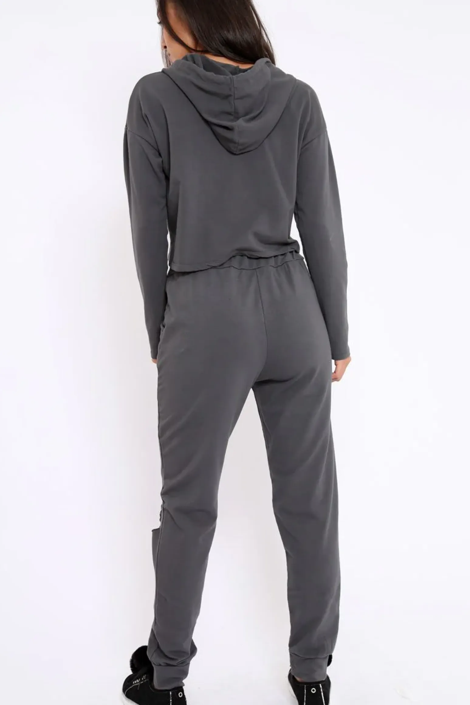 Rebellious Fashion Charcoal Ripped Loungewear Set - Natalia