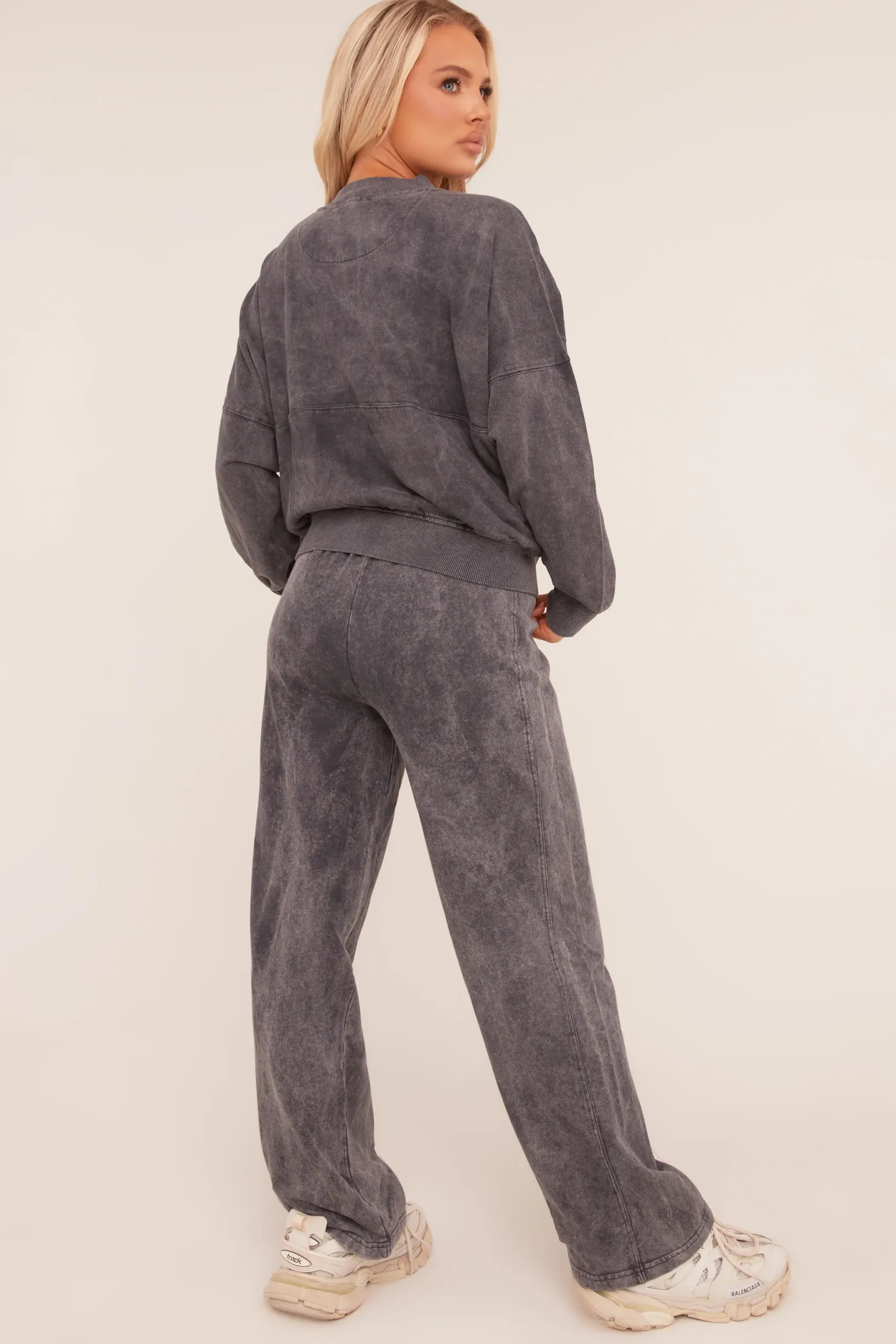 Rebellious Fashion Charcoal Washed Effect Zip Front Bomber & Joggers Loungewear Co-ord Set - Kamila