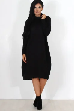 Rebellious Fashion Charley Black Cowl Neck Oversized Jumper Dress