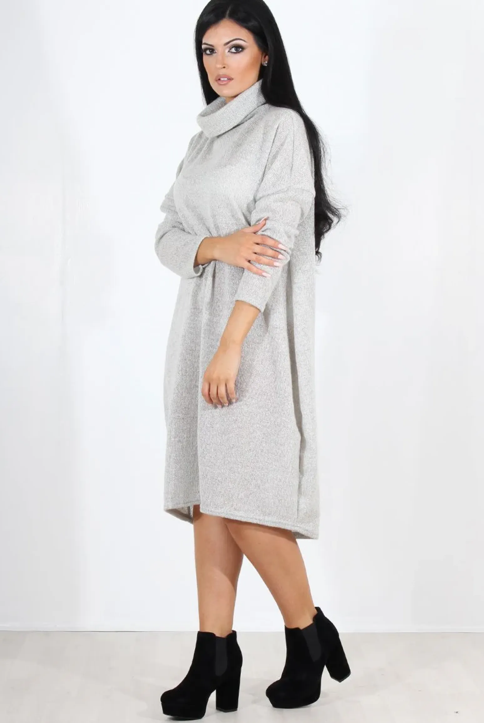 Rebellious Fashion Charley Grey Cowl Neck Oversized Jumper Dress
