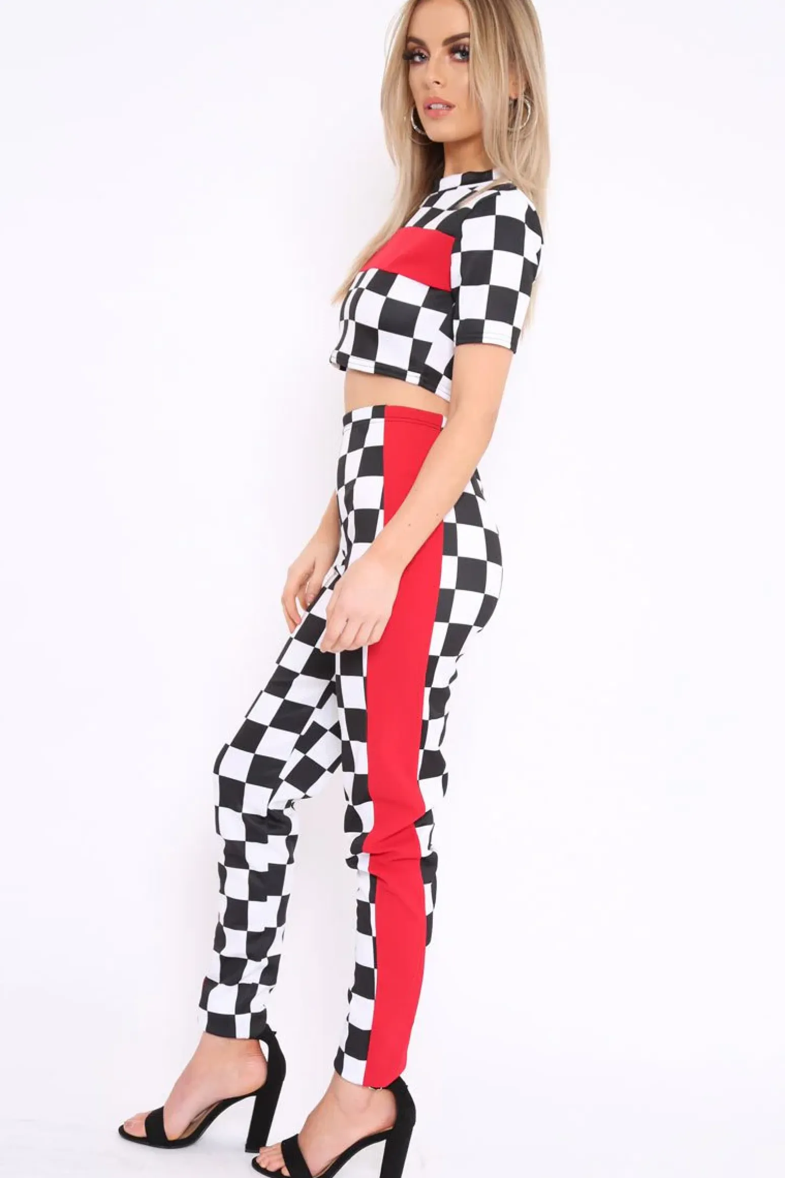 Rebellious Fashion Checker Board and Red Contrast Stripe Co-ord - Tianie