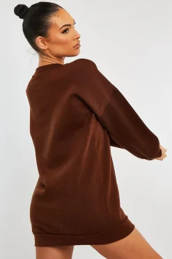 Rebellious Fashion Chocolate Front Pocket Sweatshirt Mini Dress - Niamh
