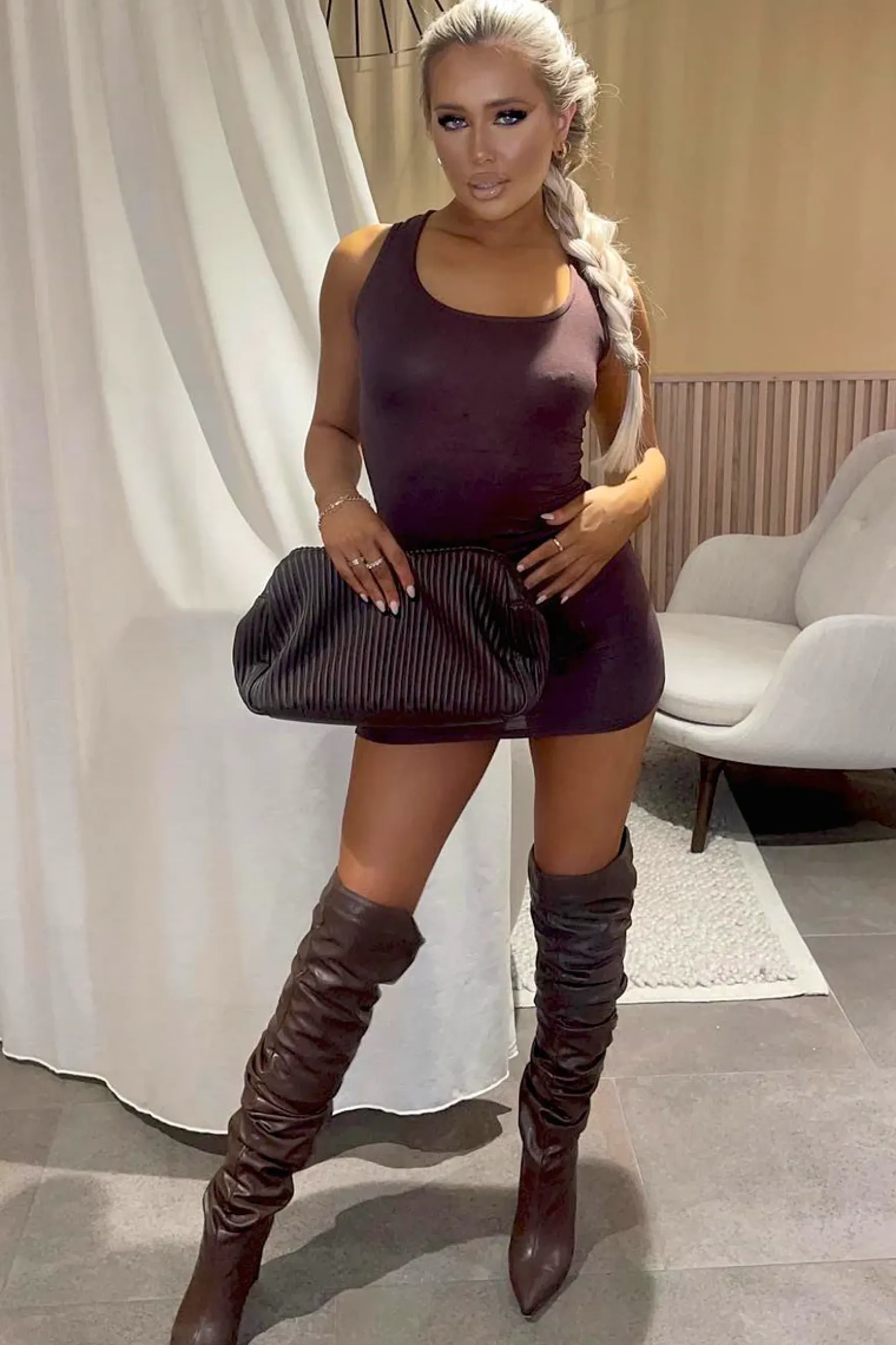 Rebellious Fashion Chocolate Jersey Bodycon Mini Dress - Aleah