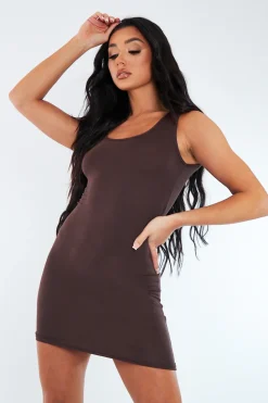 Rebellious Fashion Chocolate Jersey Bodycon Mini Dress - Aleah