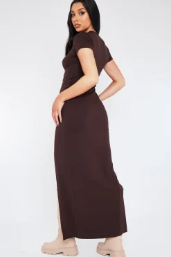 Rebellious Fashion Chocolate Split Hem Maxi T-Shirt Dress - Brynee