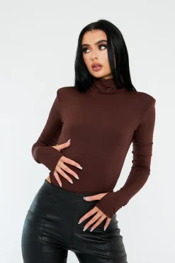 Rebellious Fashion Chocolate Backless High Neck Bodysuit - Tilli