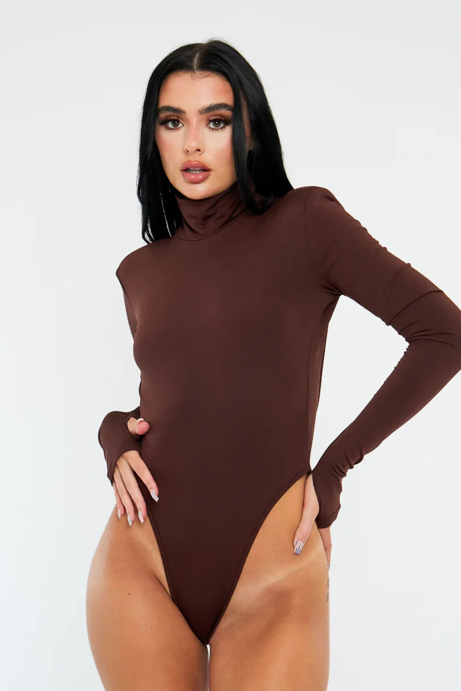 Rebellious Fashion Chocolate Backless High Neck Bodysuit - Tilli