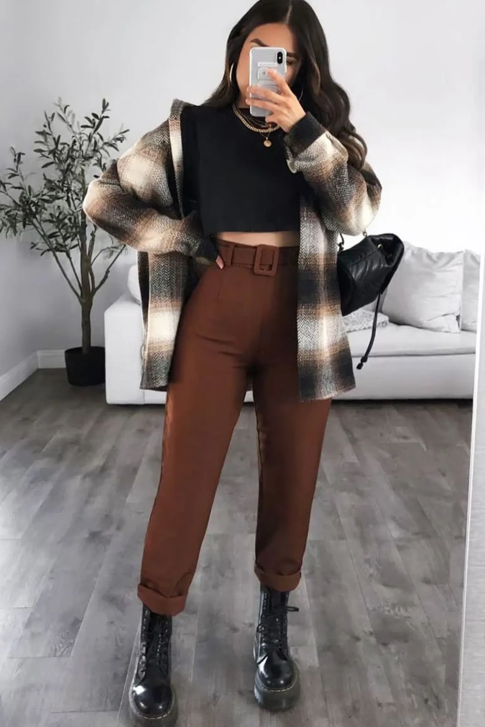 Rebellious Fashion Chocolate Brown Belted Waist Wide Leg Trouser - Kaena