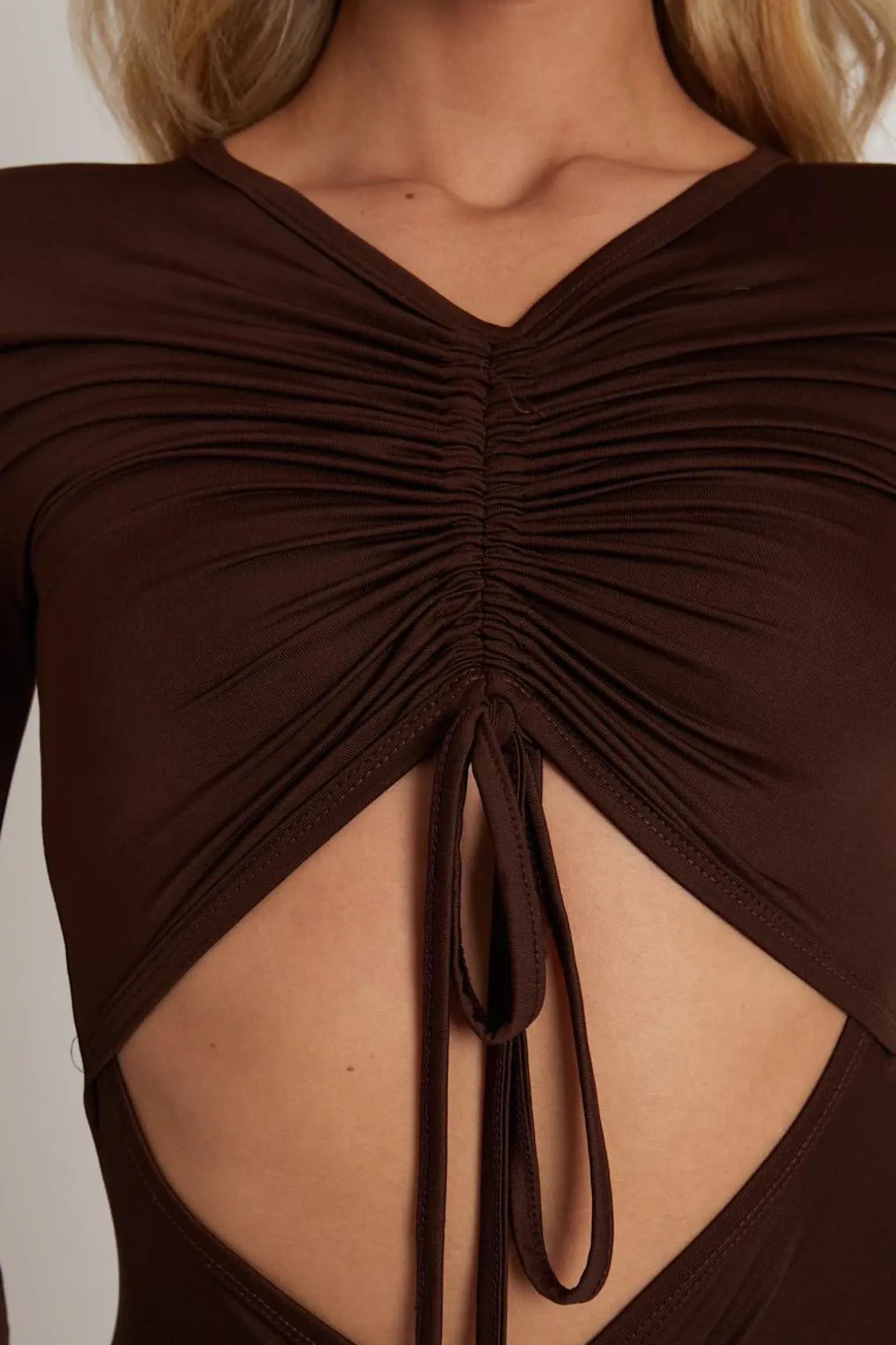 Rebellious Fashion Chocolate Brown Cut Out Drawstring Ruched Playsuit - Ariel