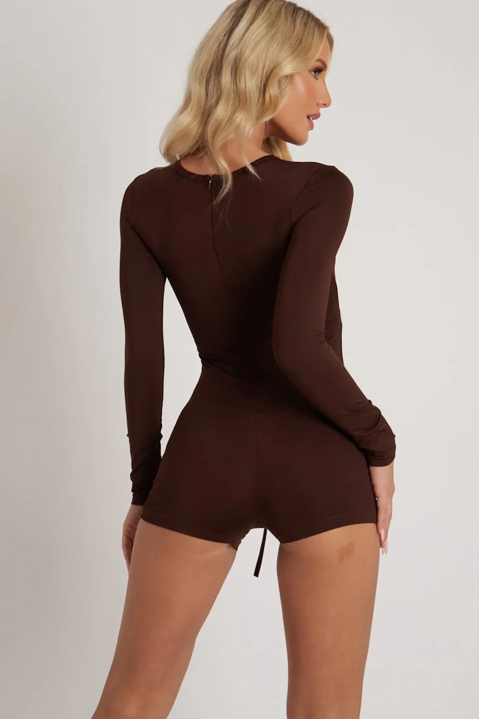 Rebellious Fashion Chocolate Brown Cut Out Drawstring Ruched Playsuit - Ariel