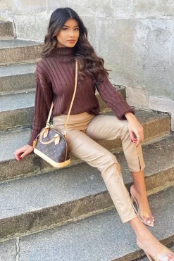 Rebellious Fashion Chocolate Brown Knit High Neck Jumper - Jaelynn