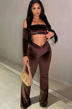 Rebellious Fashion Chocolate Dipped Waist Velvet Flare Trousers - Kehlani