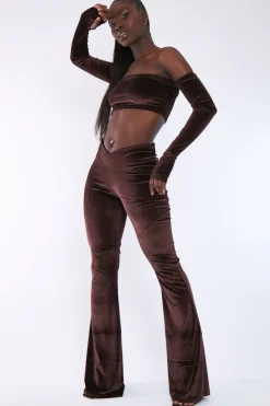 Rebellious Fashion Chocolate Dipped Waist Velvet Flare Trousers - Kehlani