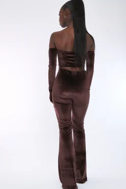 Rebellious Fashion Chocolate Dipped Waist Velvet Flare Trousers - Kehlani