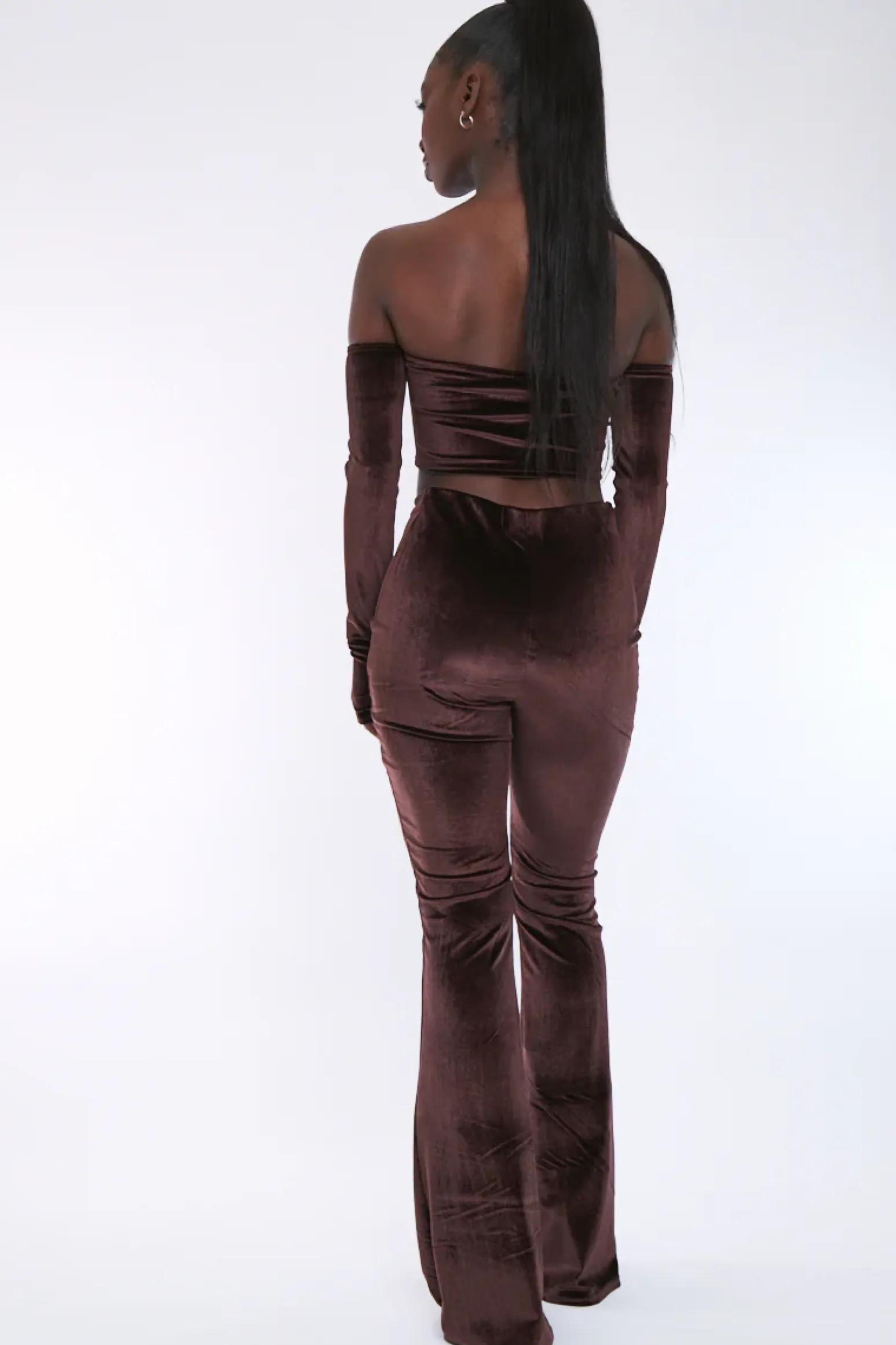 Rebellious Fashion Chocolate Dipped Waist Velvet Flare Trousers - Kehlani