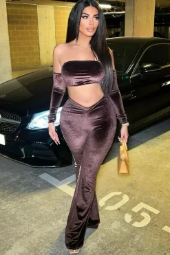 Rebellious Fashion Chocolate Dipped Waist Velvet Flare Trousers - Kehlani