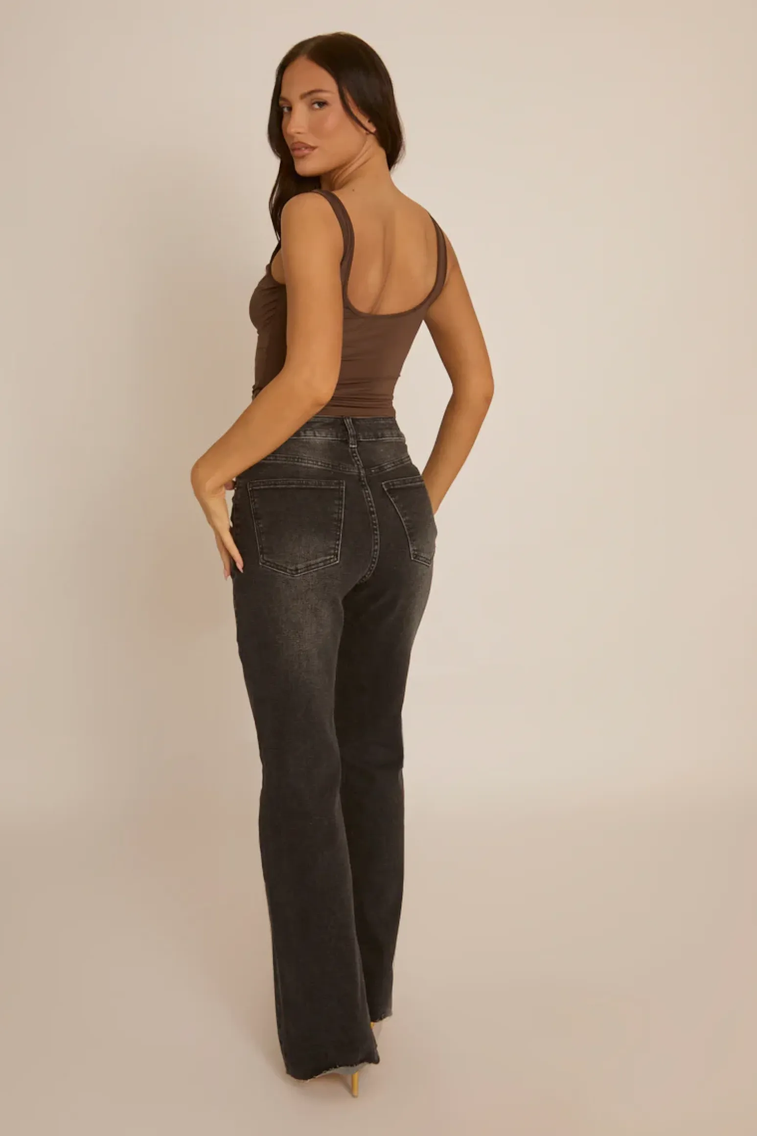 Rebellious Fashion Chocolate Draped Square Neck Top - Marci