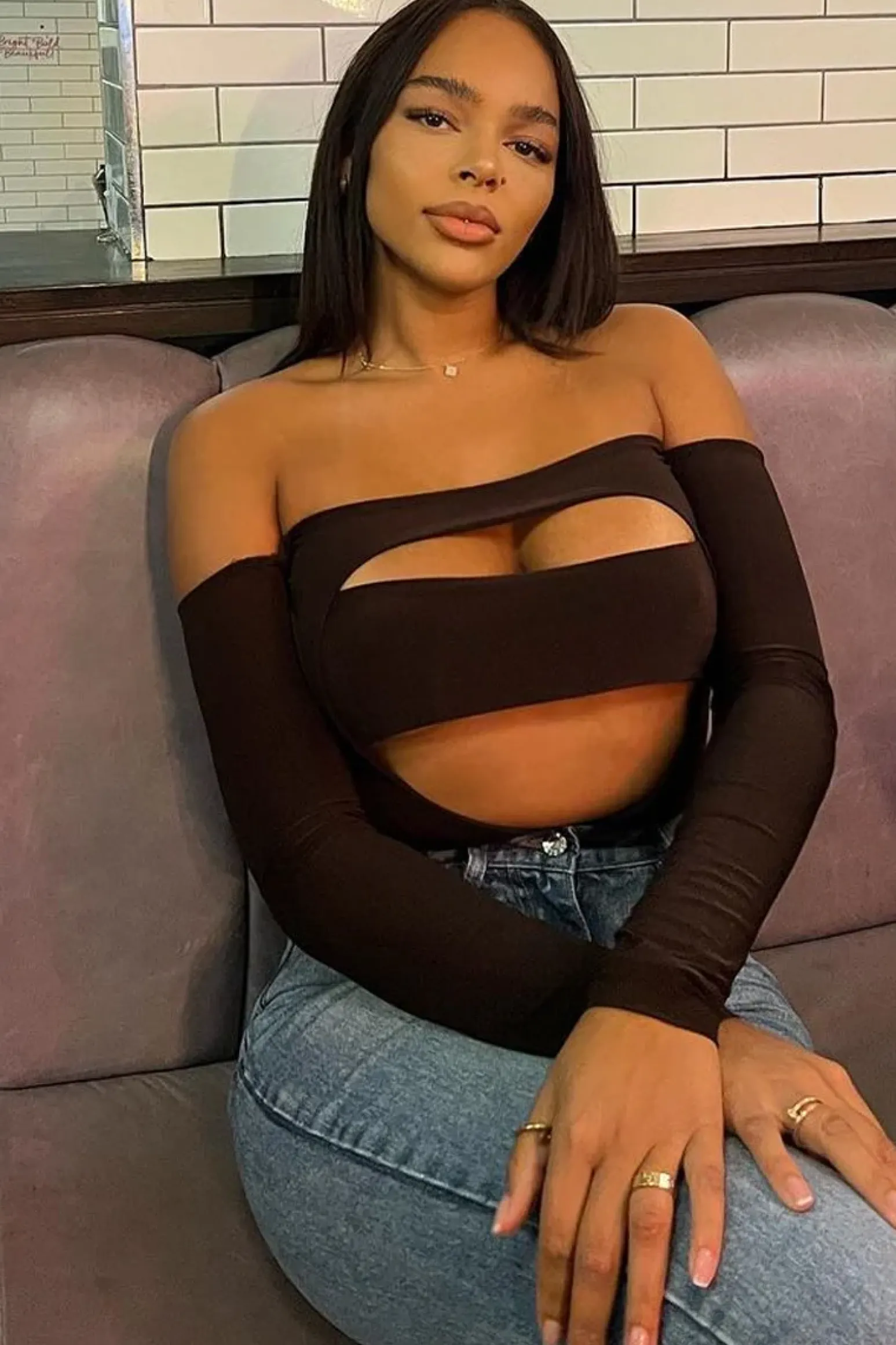 Rebellious Fashion Chocolate Front Cut out Bodysuit - Kripa