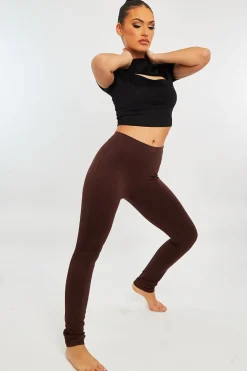 Rebellious Fashion Chocolate High Waist Jersey Leggings - Kirsty